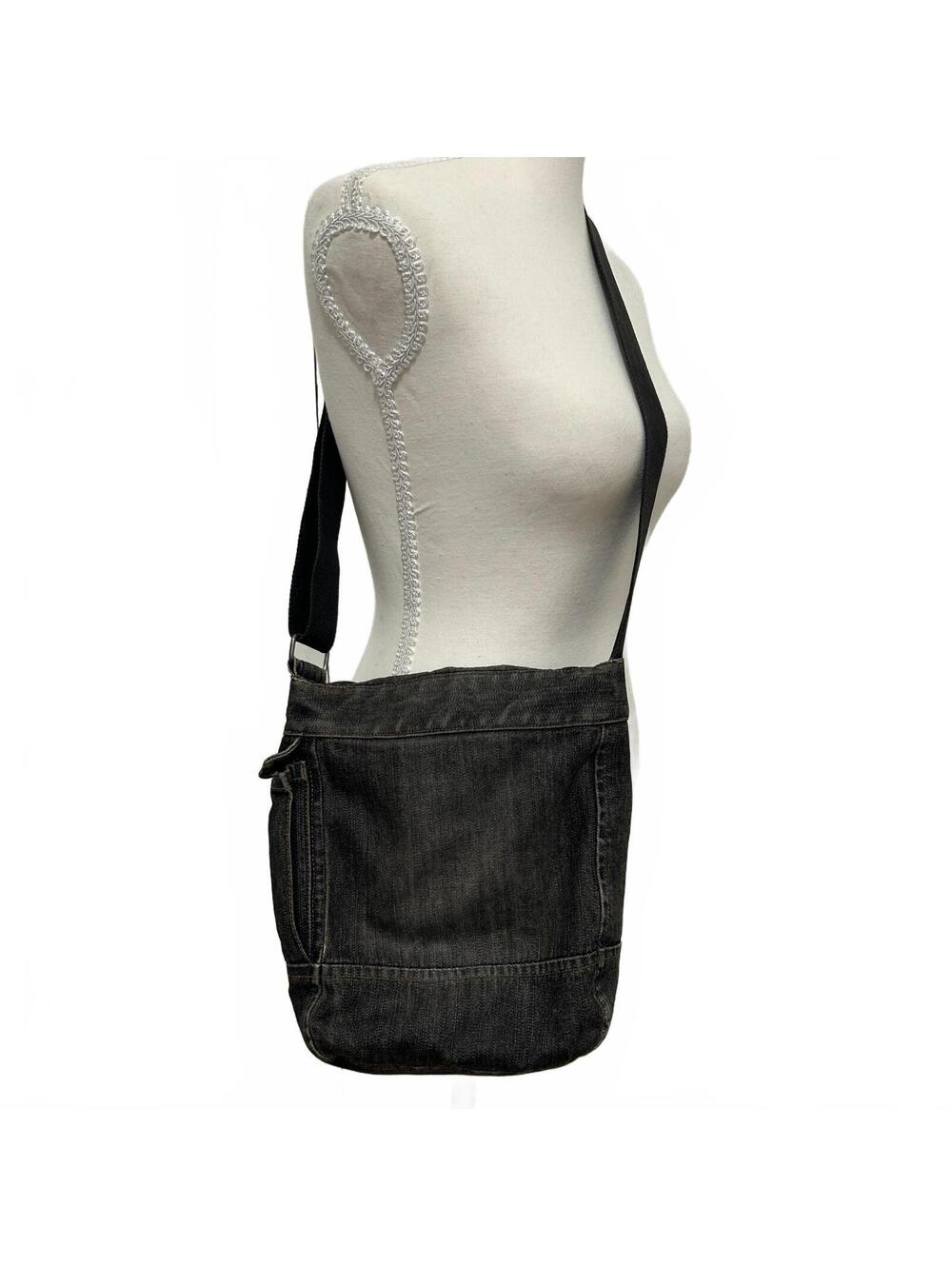 VTG Y2K Fcuk Jeans Dark Wash Cotton Denim Crossbody Bag Men's One Size Black